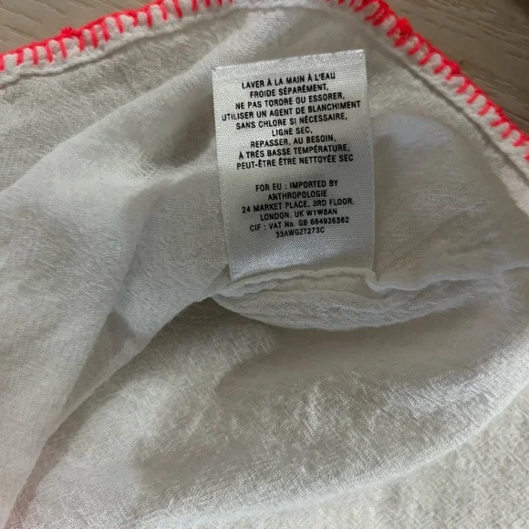 Maeve Anthropologie Sz 12 White Linen Boho Embroidered Blouse Pink Stitch - Picture 9 of 15